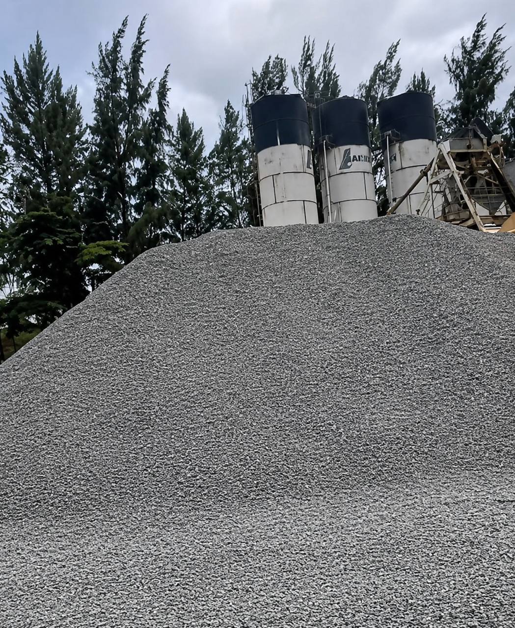 Aerial view of granite quarry with machinery